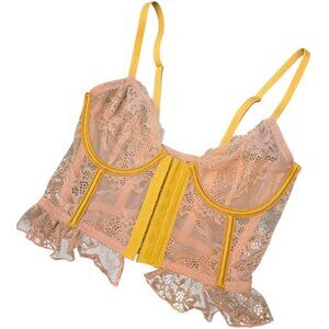 BOOTAY BAG Pink Lace Corset Longline Bra sz XS